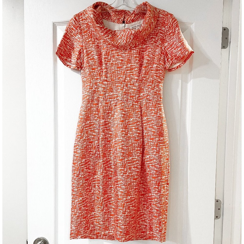 Banana Republic Silk Orange and Ivory Fitted Sheath Dress Size 0
